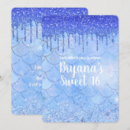 Invitación Fiesta de Dulces 16 de Sirena con Destellos de Azu