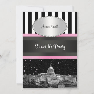 Invitación Fiesta de Dulces 16 de Washington DC Skyline Bk Wh