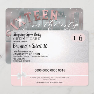 Invitación Fiesta de Dulces 16 Limo Ciudad Compras Rosa Rubor