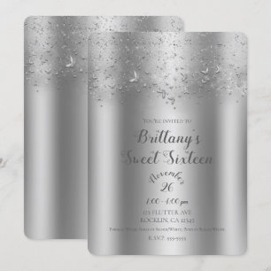 Invitación Fiesta de Dulces 16 Mariposa de Brillo Plateado