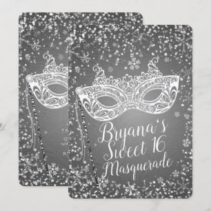 Invitación Fiesta de Dulces 16 Mascarada de Invierno Plateado