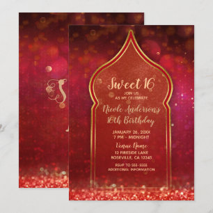 Invitación Fiesta de Dulces 16 Noches Moriscas Rojas y Dorada