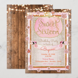 Invitación Fiesta de Dulces 16 Otoño Hojas Calabaza Rosa Rúst