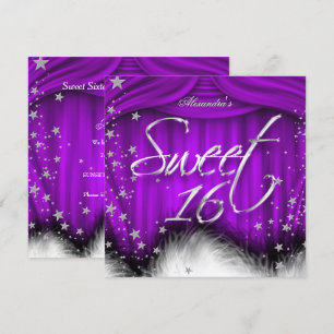 Invitación Fiesta de Dulces 16 Plumas Purpura Cumpleaños 16