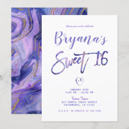 Invitación Fiesta de Dulces 16 Purple Blanca Oro Mármol Chic