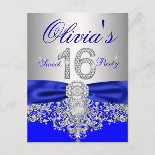 Invitación Fiesta de Dulces 16 Royal Azul y Plata