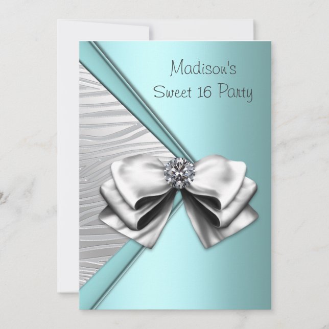 Invitación Fiesta de Dulces 16 Teal Blue Silver Zebra (Anverso)