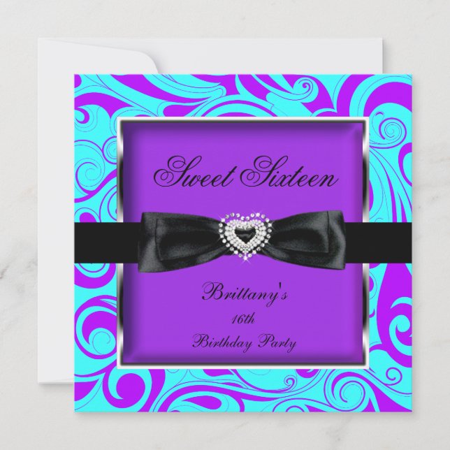Invitación Fiesta de Dulces Dieciséis 16 Remolino de Morado y (Anverso)