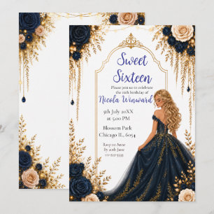 Invitación Fiesta de Dulces Dieciséis Años Naval y Floral Dor