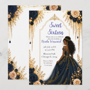 Invitación Fiesta de Dulces Dieciséis Años Naval y Floral Dor