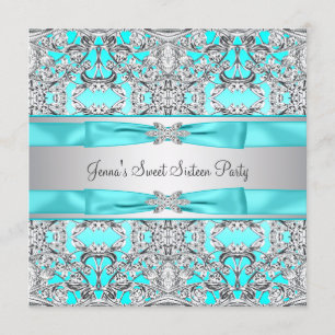 Invitación Fiesta de Dulces Dieciséis Azul Verde Plata