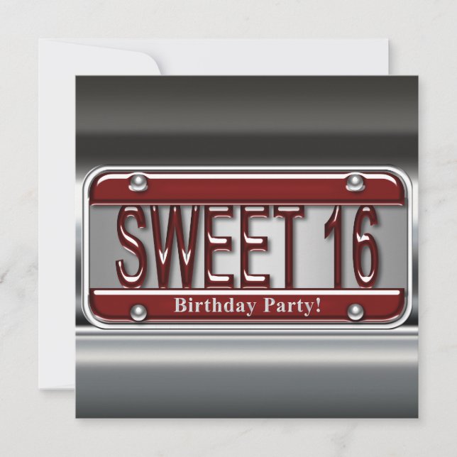 Invitación Fiesta de Dulces Dieciséis con Placa de Matrícula  (Anverso)