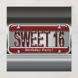 Invitación Fiesta de Dulces Dieciséis con Placa de Matrícula 