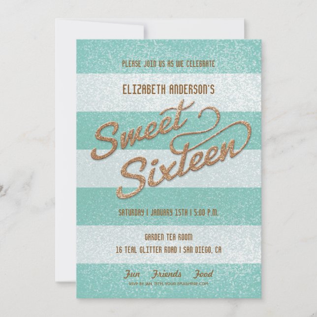 Invitación Fiesta de Dulces Dieciséis con Rayas Negras y Verd (Anverso)