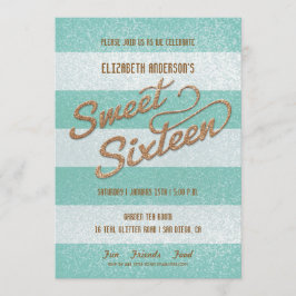 Invitación Fiesta de Dulces Dieciséis con Rayas Negras y Verd
