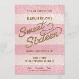 Invitación Fiesta de Dulces Dieciséis con Rayas Rosadas y Bri