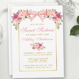Invitación Fiesta de Dulces Dieciséis con Rosas de Acuarela y
