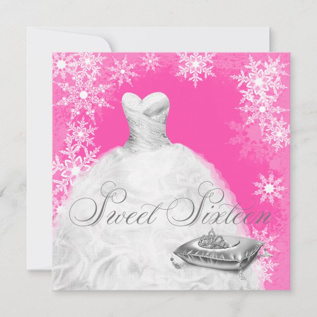 Invitación Fiesta de Dulces Dieciséis Copo de Nieve Rosa Cali (Anverso)