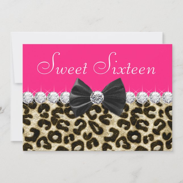 Invitación Fiesta de Dulces Dieciséis de Leopardo Rosa Calien (Anverso)
