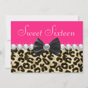 Invitación Fiesta de Dulces Dieciséis de Leopardo Rosa Calien