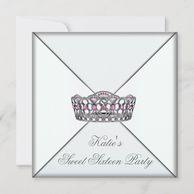 Invitación Fiesta de Dulces Dieciséis de Tiara Rosa Clase Alt (Anverso)