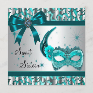 Invitación Fiesta de Dulces Dieciséis Mascarada Leopardo Azul