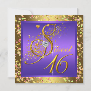 Invitación Fiesta de dulces dieciséis morado y dorado Pretty