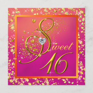 Invitación Fiesta de Dulces Dieciséis Naranja y Rosa