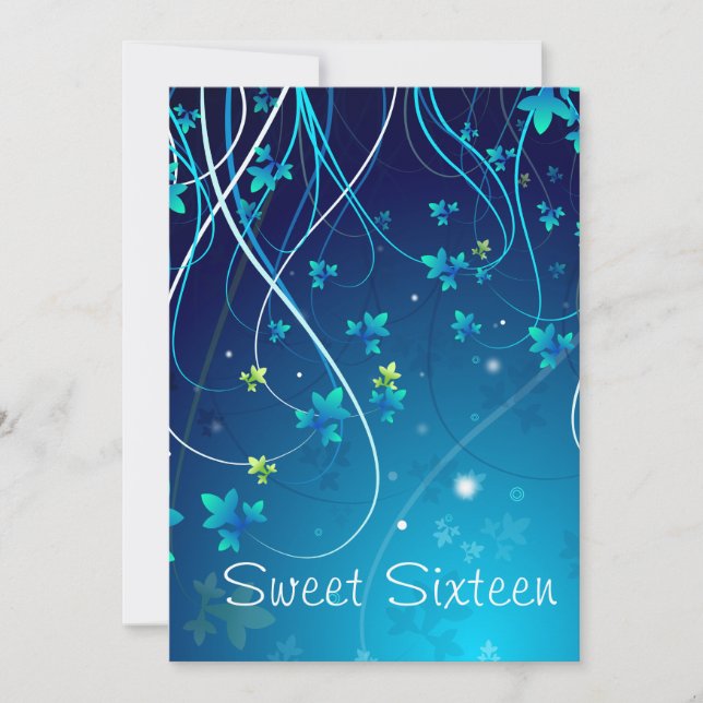 Invitación Fiesta de Dulces Dieciséis Remolinos Azul Turquesa (Anverso)