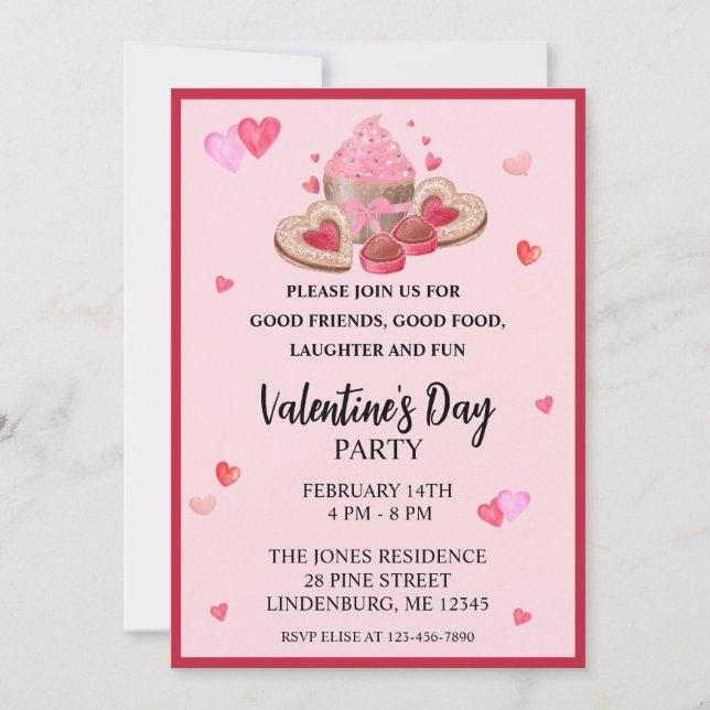 Invitación Fiesta de dulces y galletas de San Valentín (Anverso)