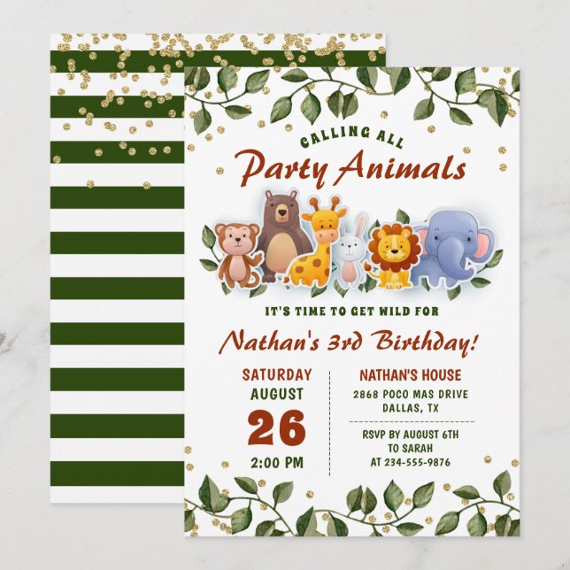 Invitación Fiesta de ecología en zoológico de Animal Friends (Anverso / Reverso)