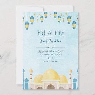 Invitación Fiesta de Eid Acuarela Azul y Amarillo
