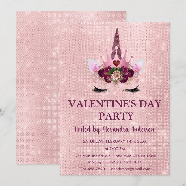 Invitación Fiesta de El día de San Valentín de Rubor rosa de  (Anverso / Reverso)