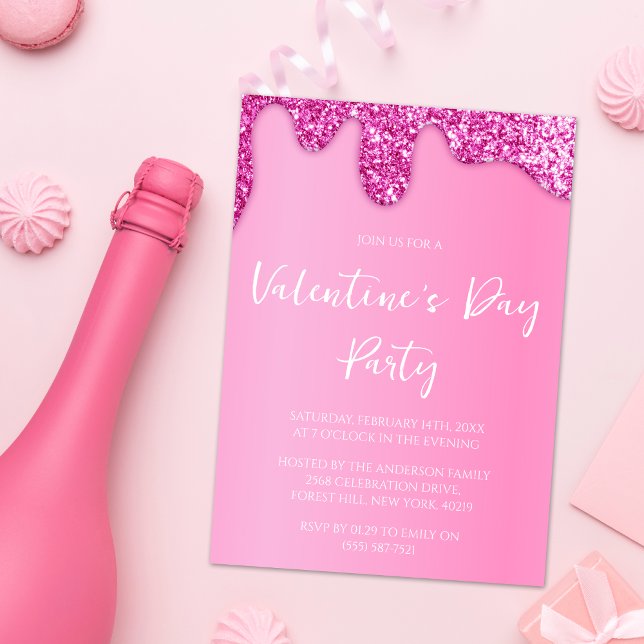 Invitación Fiesta de El día de San Valentín Purpurina Rosa (Subido por el creador)