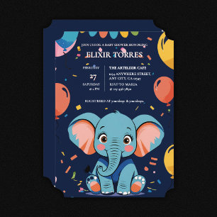 Invitación Fiesta de Elefante Bebé Azul Baby Shower