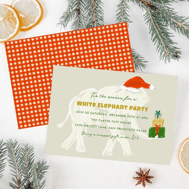Invitación Fiesta de elefante blanco festivo ilustrado (Festive White Elephant Party Illustrated Invitation)