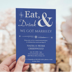 Invitación Fiesta de Elopamiento Blue Eat Drink Nos Casamos