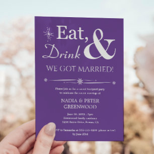 Invitación Fiesta de Elopement Comer Beber Nos Casamos Púrpur