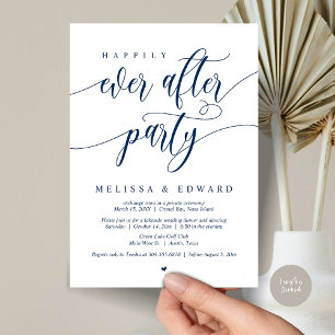 Invitación Fiesta de Elopement Felices para Siempre, Azul Mar