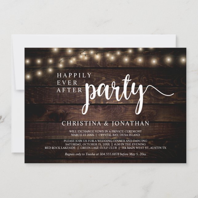Invitación Fiesta de Elopement Felices para Siempre, Luces de (Anverso)