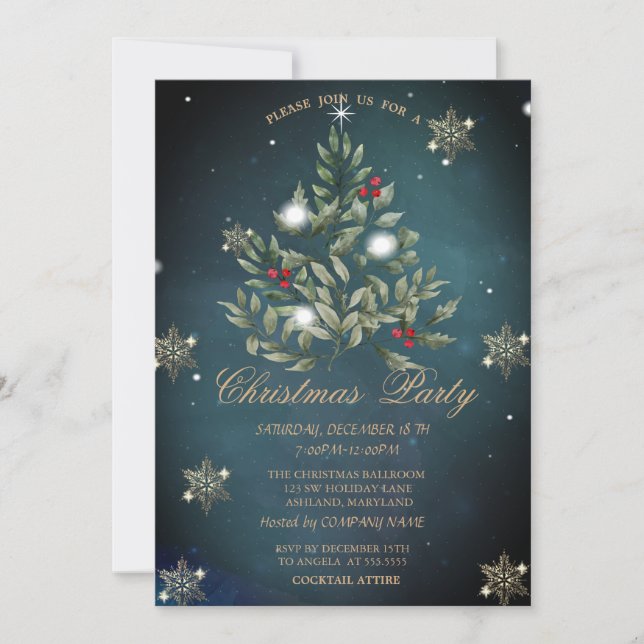 Invitación Fiesta de empresa de ramas de árbol de Navidad (Anverso)