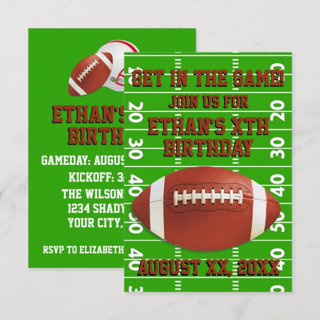 Invitación Fiesta de encargo del fútbol del cumpleaños (Anverso / Reverso)