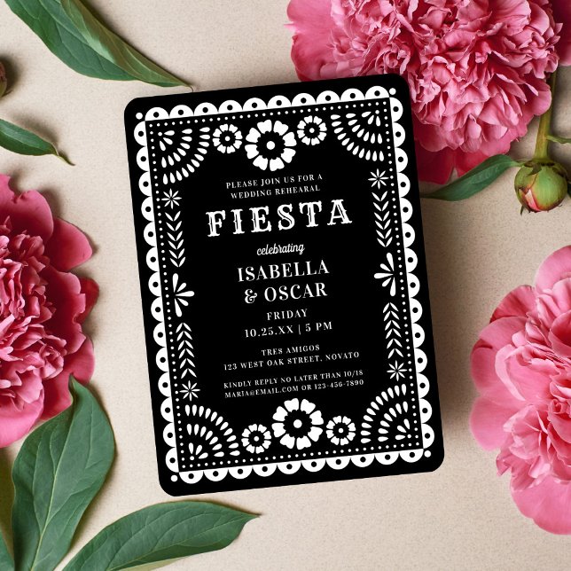 Invitación Fiesta de ensayo de Boda de Papel Blanco y Negro (Subido por el creador)
