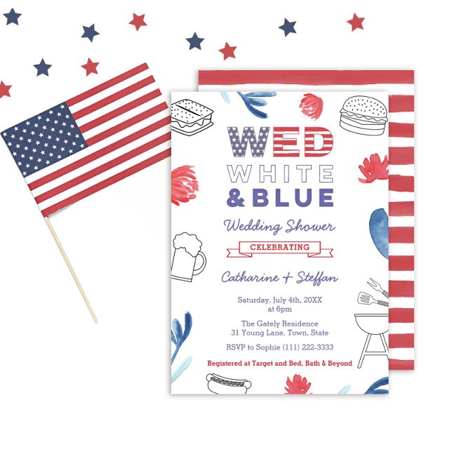 Invitación Fiesta de ensayo de cena de parejas de barbacoa az (A Wed White And Blue BBQ Couples Wedding Shower Invitation)