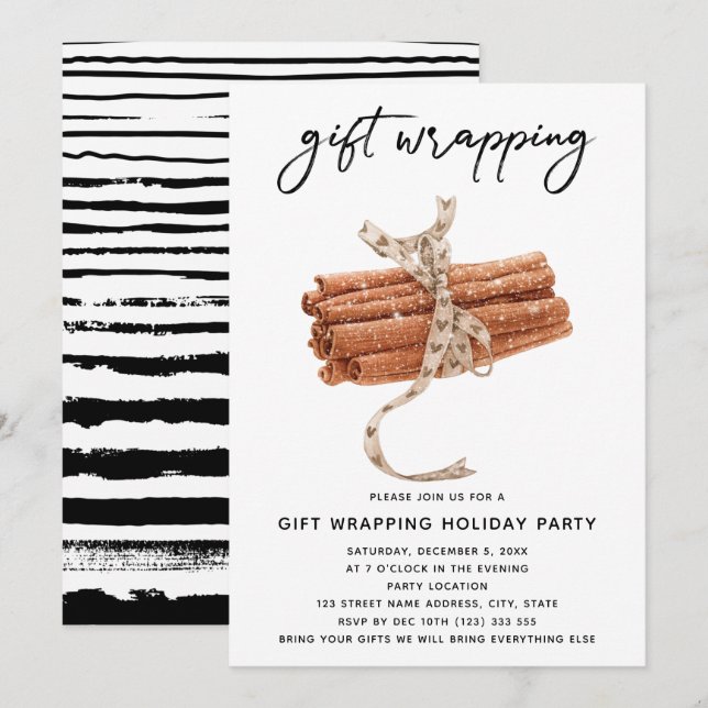 Invitación Fiesta de envolvimiento de regalo para navidades (Anverso / Reverso)
