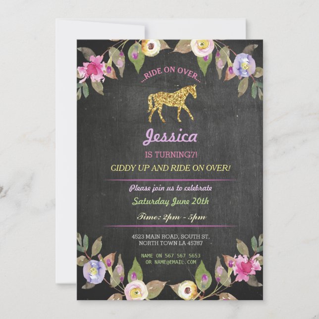 Invitación Fiesta de equitación invita a Pony Chalk (Anverso)