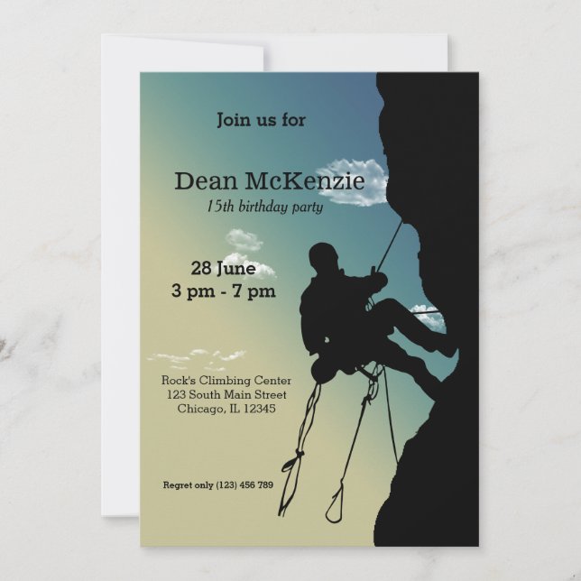 Invitación Fiesta de escalada de rock (Anverso)