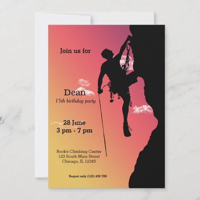 Invitación Fiesta de escalada de rock (Anverso)