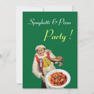 Invitación FIESTA DE ESPAGUETIS Y PIZZA, restaurante negro ve