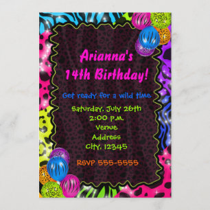 Invitación Fiesta de estampado de animal neón Cheetah leopard